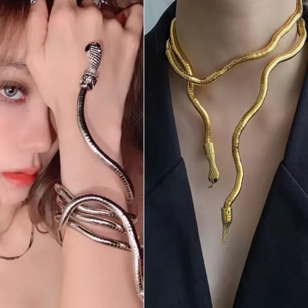 Serpent multi  Gold Snake Necklace - Picture 9 of 10